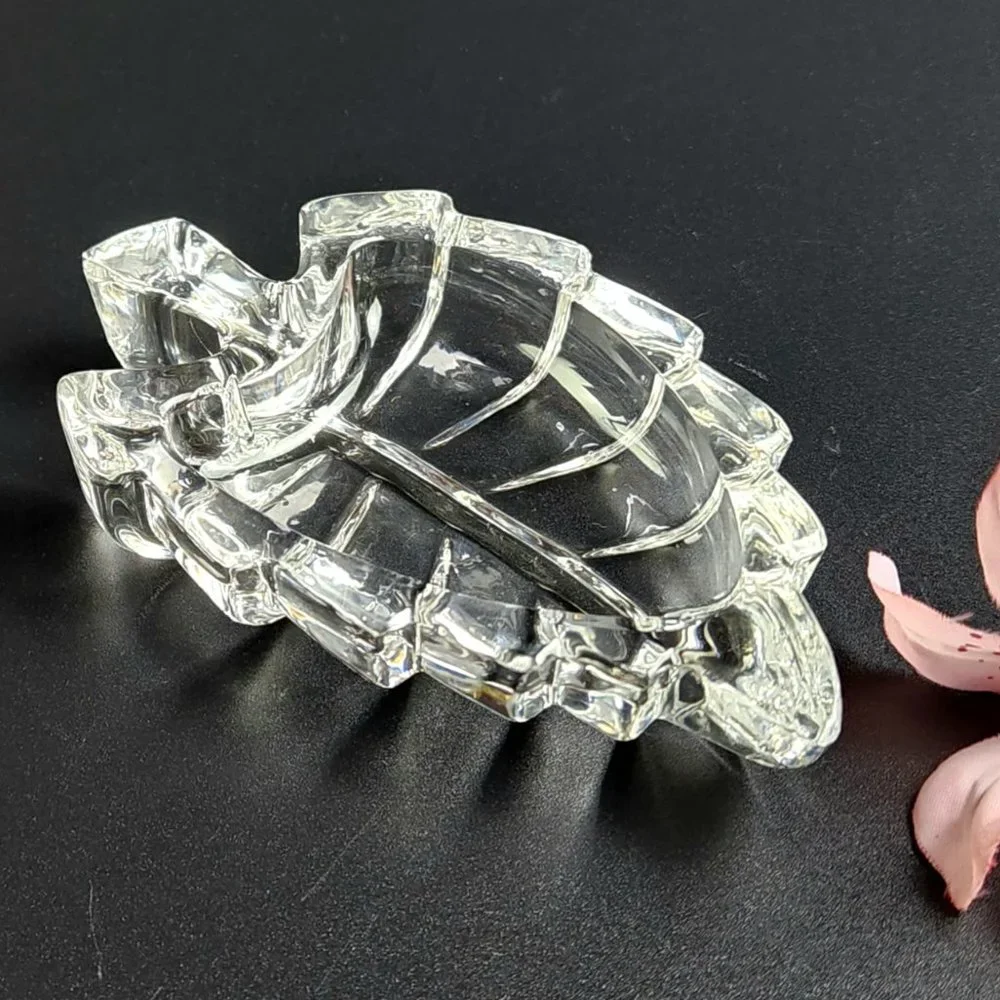 Vintage Crystal Leaf Shaped Ring Dish - 4 1/4